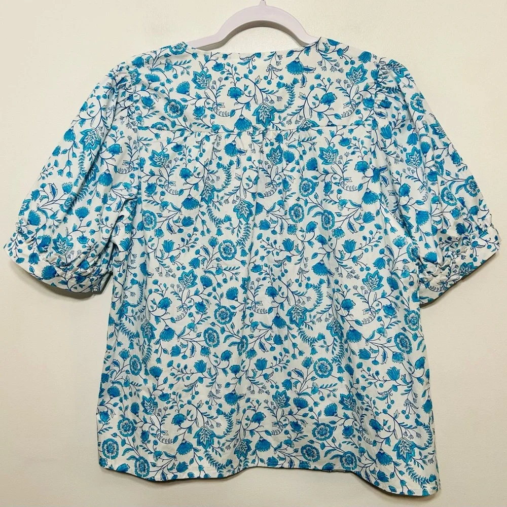 New! Draper James Paisley Floral Puff Sleeve Pullover Blouse Womens Size Large